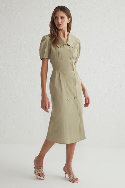 Trendyol Collection Φόρεμα με υφαντό μπουφάν από ποπλίνα με λεπτομέρεια από μέντα TWOSS25EL00134