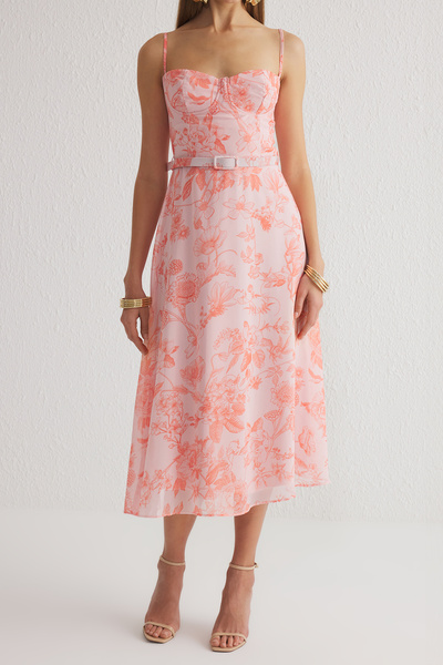 Trendyol Collection Vícebarevný květinový potisk A-Line Šifon Pletené stylové šaty Tprss25El00098