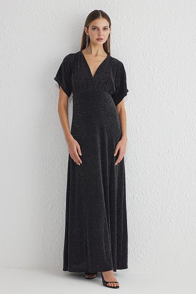 Trendyol Collection Graues, glitzerndes, gestricktes, hochwertiges, langes, stilvolles Abendkleid in A-Linie