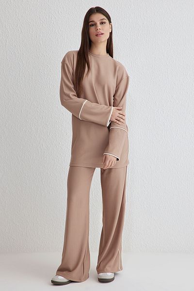 Trendyol Modest Mink Scuba Piping Detailed Knitted Bottom-Top Suit Tctss25Us00013