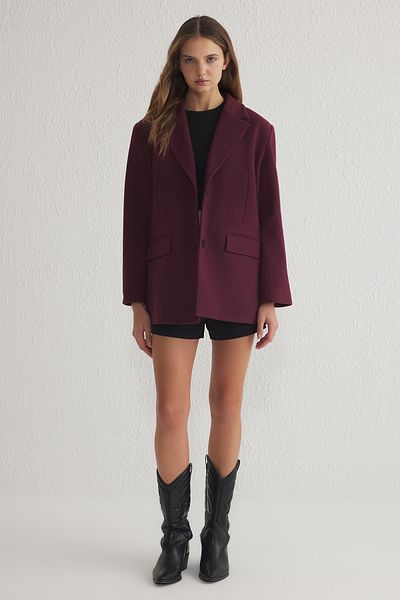 Trendyol Collection Palton scurt roșu Claret cu textura moale - TWOSS25KB00000