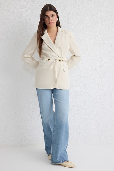 Trendyol Collection Ecru öves normál bélésű blézerkabát TWOSS25BC00022