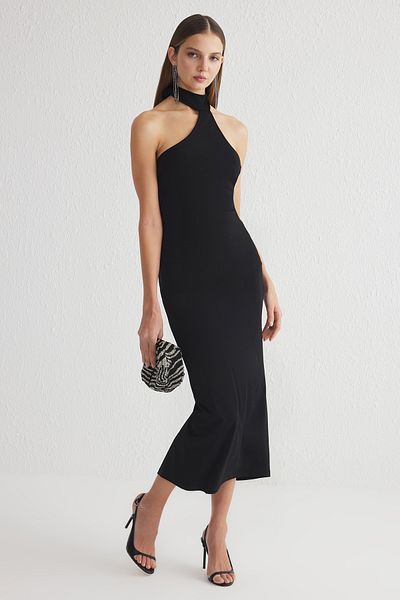 Trendyol Collection Black Bodysuit Knitted Midi Dress Tprss25El00100