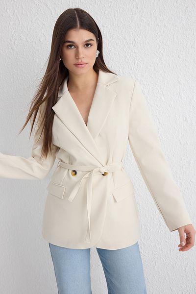 Trendyol Collection Ecru öves normál bélésű blézerkabát TWOSS25BC00022