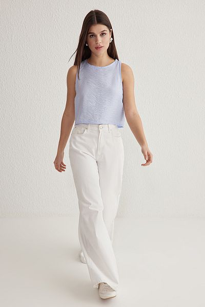 Trendyol Collection Ανοιχτό μπλε αμάνικο λινό υφαντό μπλούζα TWOSS22BZ0246