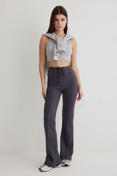 Trendyol Collection Flexible Anthracite Interlock Wide Leg Pants - Twoss25Pl00060 with Binding Detail