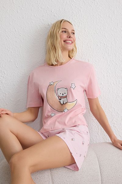 Trendyol Collection Pink Animal Single Jersey pletená pyžamová sada Thmss25Pt00081