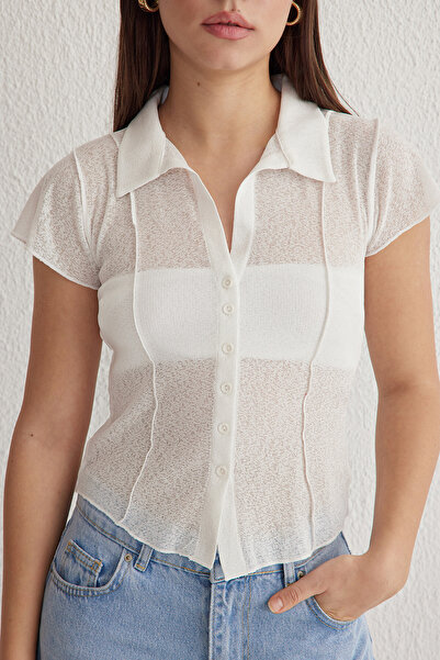 Trendyol Collection Cămașă elastică din spumă albă TWOSS25GO00027