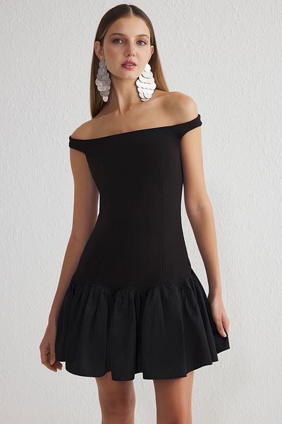 Trendyol Collection Černé tkané šaty s otevíráním do pasu Tprss25El00139