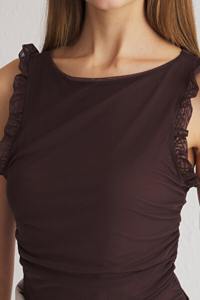 Trendyol Collection Hnědé podšité tylové pletené tělo TPRSS25BD00003