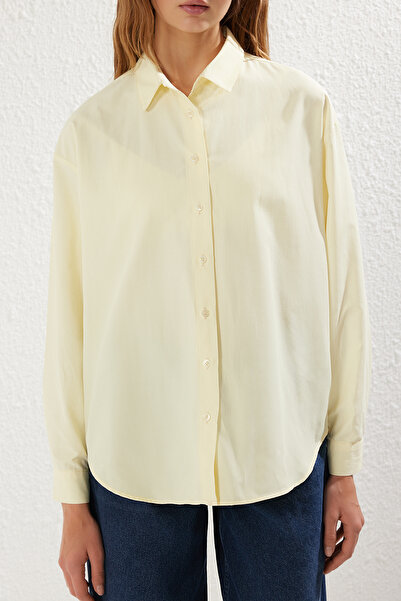 Trendyol Collection Yellow Loose Fit Cotton Woven Shirt Twoaw20Go0107