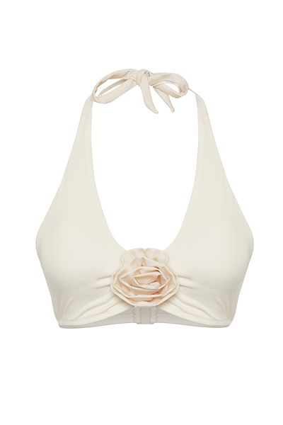 Trendyol Collection Ecru-Bikinioberteil mit dreieckigem Blumendruck – TBESS25BU00017