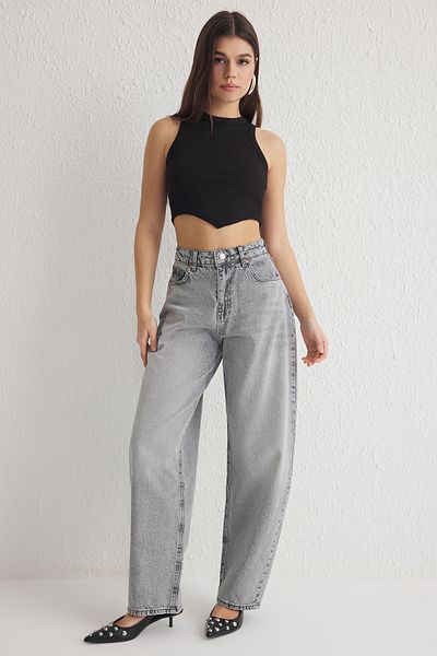 Trendyol Collection Szürke magas derekú gördeszkafarmer TWOSS25JE00063