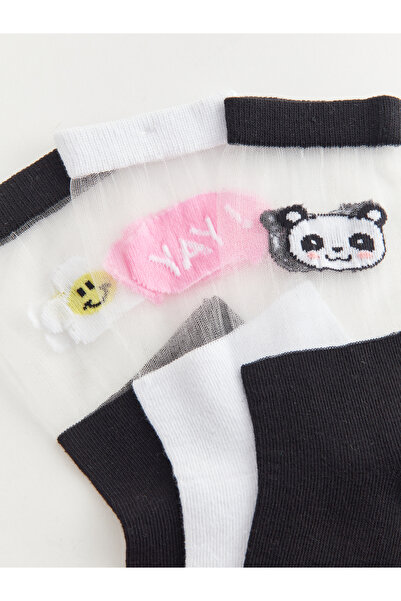 LC Waikiki Нови черни шарени чорапи до глезена за момичета, комплект от 3