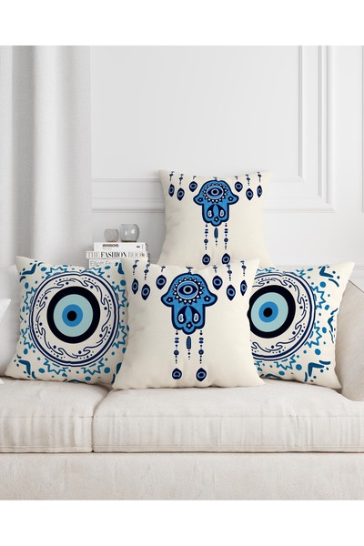 Şah Dekor Husă de pernă cu pernă Hamsa, cu imprimeu digital, în 4 bucăți, col...