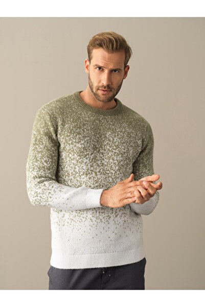 Xint Erkek Yeşil Yumuşak Dokulu Bisiklet Yaka Regular Fit Kazak