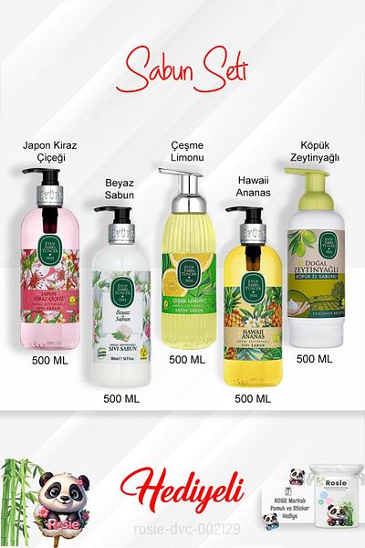 Eyüp Sabri Tuncer 500 ml Hawaiian Pineapple, Fountain Lemon, Japan Cherry Blossom, Rosie with White Soap and Olive Oil