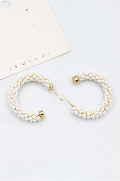 MENESSA Crystal Bead Hoop Earrings - White
