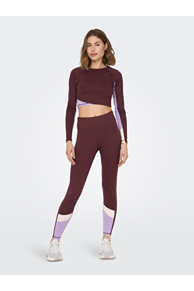 ONLY High Waist Claret Red Training Leggings - Color Block