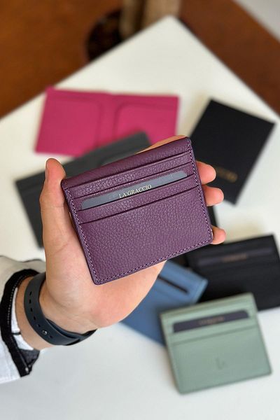 La La'Graccio Paris Unisex La'Graccio Paris Balia Purple Card Holder Matte, Genuine Leather