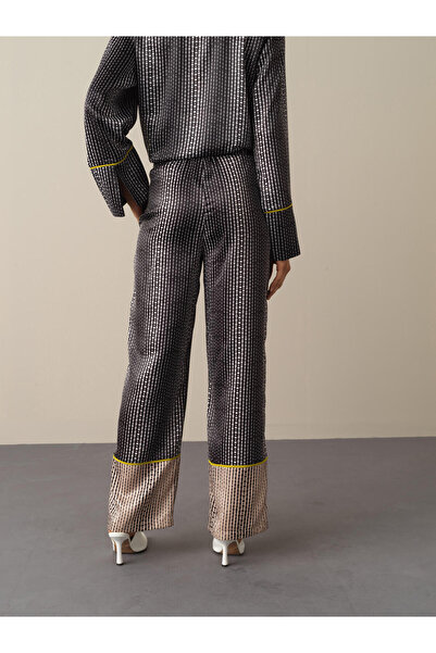 Xint Kadın Siyah Desenli Saten Pantolon