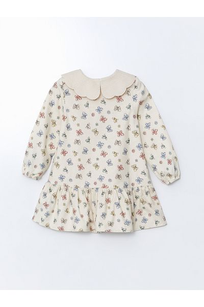 LC Waikiki Peter Pan Collar Ribbon Patterned Girl's Dress