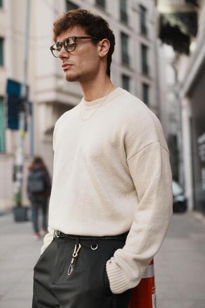 ablukaonline Ανδρικό πουλόβερ Oversize Soft Textured Stone Color