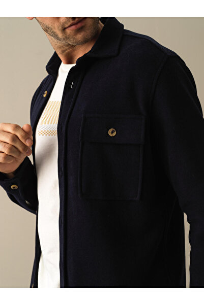 Xint Erkek Lacivert Pamuk Dokulu Fit Cepli Gömlek Ceket
