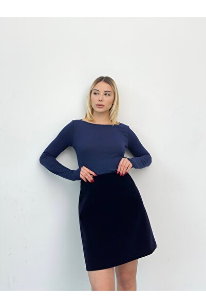 Somut istanbul Kadife Fermuarlı Yüksek Bel Mini Etek