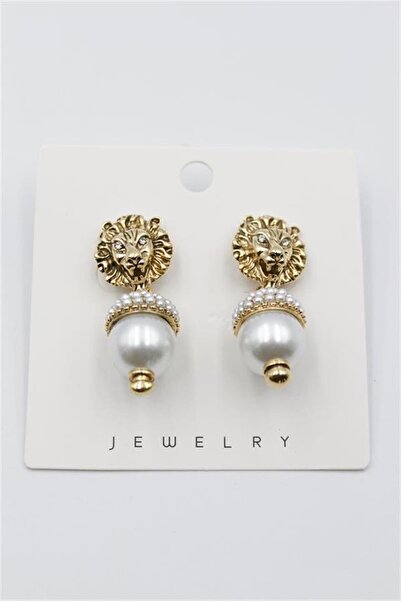 MENESSA حلق أسد مرصع باللؤلؤ - برونزي