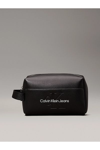 Calvin Klein Women's Zipper Closure Front Pocket Leather Black Toiletry Bag