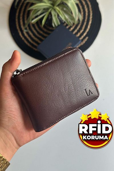 La La'Graccio Paris Мъжки портфейл от естествена кожа La'graccio Paris Lancy с цип и RFID защита, кафяв