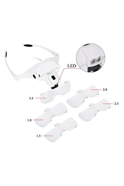 Skygo 5 Lens 1.0X-3.5X Adjustable Glasses Magnifier with 2 Led Light 9892B2