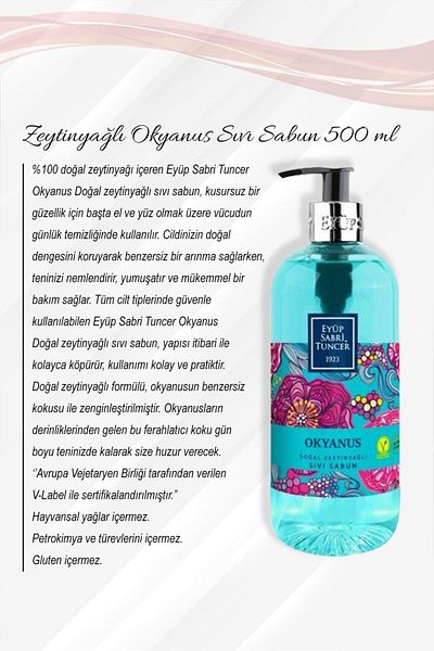 Eyüp Sabri Tuncer Ocean - Fountain Lemon, Japanese Cherry Blossom, White Soap, with Olive Oil 500 ml and Rosie