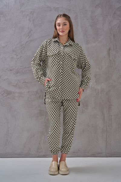 SHUGAA Rude Pocket Detail Channil Fabric Design Shirted Set