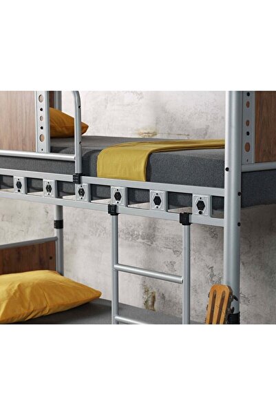 ARGİMO Elegan Genç Çocuk Odası Ahşap Başlıklı Metal Ranza Ve Karyola 90x200