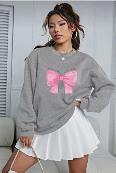 stg spor toptan giyim Γυναικείο φούτερ Grimelange Ribbon με τύπωμα με λαιμόκοψη