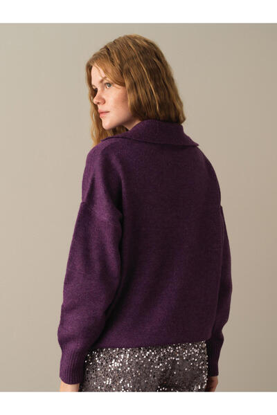 Xint Kadın Mor Yumuşak Dokulu Oversize Cepli Kazak