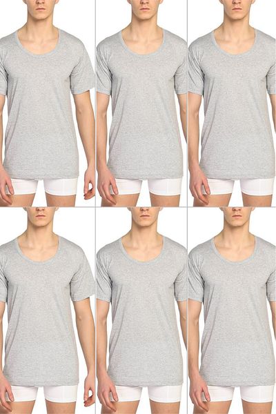 CENNETOĞLU Men's Wide Collar Combed Cotton Undershirt 6-Piece