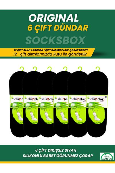 socksbox 6 Pairs Bamboo Seamless Black Silicone Banded Ballerina Socks/Dündar Socks Series/40-44