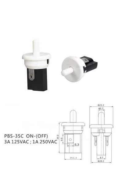 Hatfon Elektronik Reverse Button Round White 20 mm 2 Pins Pbs-25C (Closed Contact)