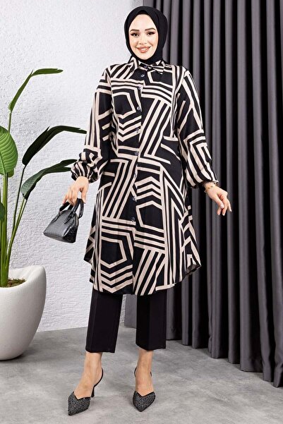 SGS Μαύρος τουνίκ από βισκόζη με γεωμετρικό σχέδιο