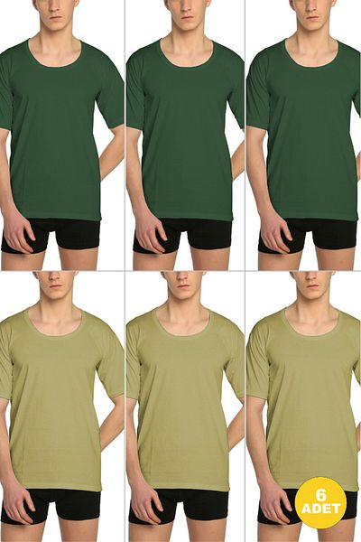CENNETOĞLU Men's Wide Collar Combed Cotton Undershirt 6 Pack