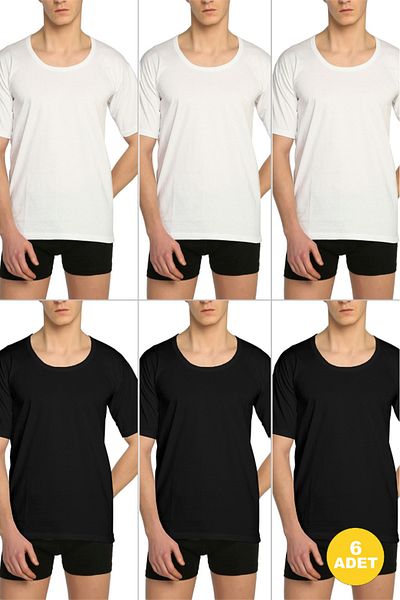 CENNETOĞLU Men's Wide Collar Combed Cotton Undershirt 6 Pack