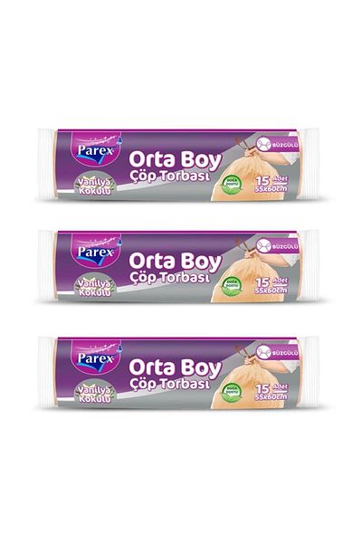 Parex Drawstring Vanilla Scented Medium Size 55X60 cm 3 Roll Trash Bags of 15