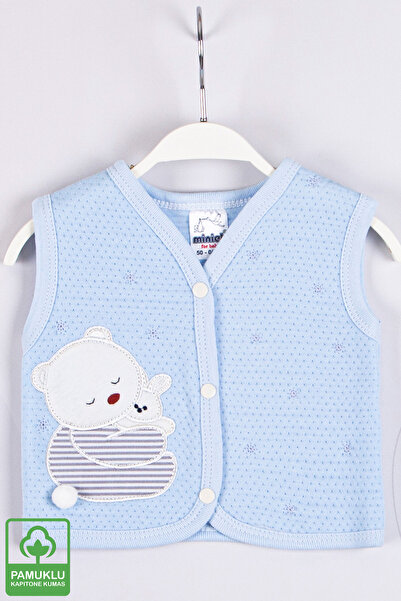 Miniel Erkek Bebek Yavrulu Ayıcık Nakışlı Organik Pamuklu 1-3-6-9 Ay Kapitone...