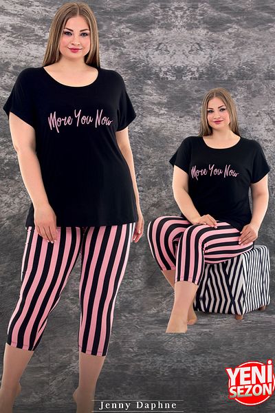 Jenny Daphne Lady Plus Size Short Sleeve Capri Pajamas Set 10587