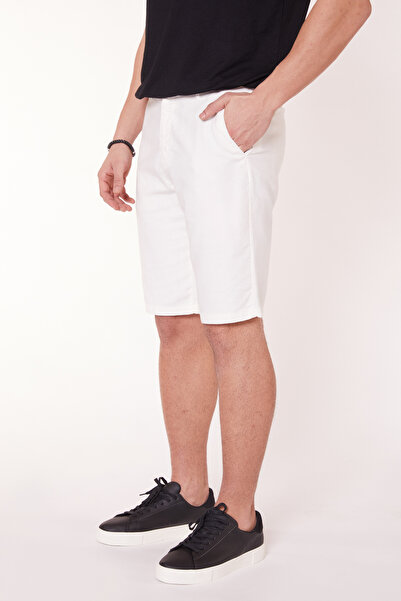 BRACCAS Men's Ecru Cotton Shorts - Half Elastic, Linen Look