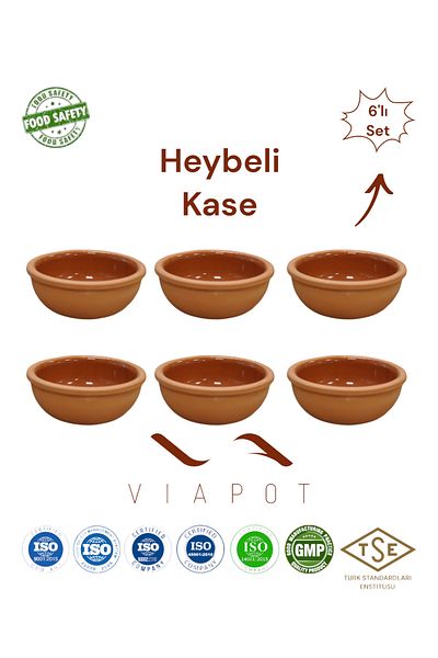 Viapot Casserole Bowl with Heybeli - 6 Pieces of Glazed Pottery 10x4cm 150ml