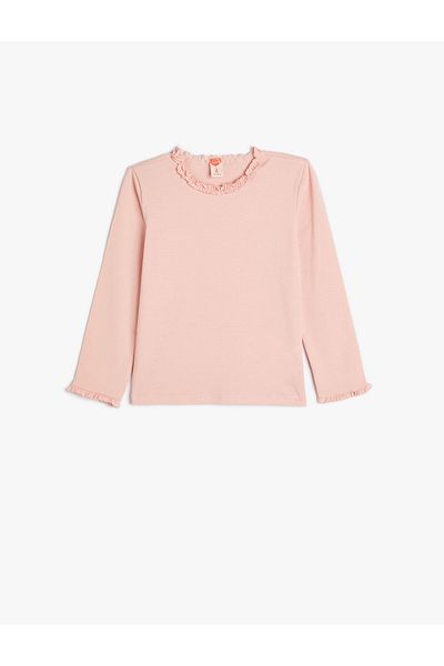 Koton Basic T-shirt Long Sleeve Crew Neck Ruffle Detailed Cotton
